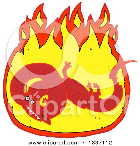Clipart of a Textured Red Chinese Dragon in a Fire - Royalty Free Vector Illustration by lineartestpilot