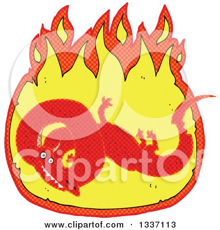 Clipart of a Textured Red Chinese Dragon in a Fire 2 - Royalty Free Vector Illustration by lineartestpilot
