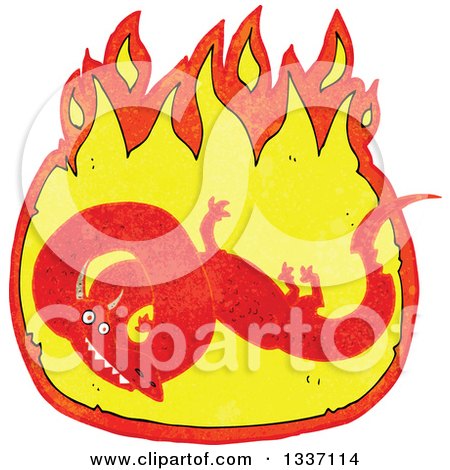 Clipart of a Textured Red Chinese Dragon in a Fire 3 - Royalty Free Vector Illustration by lineartestpilot