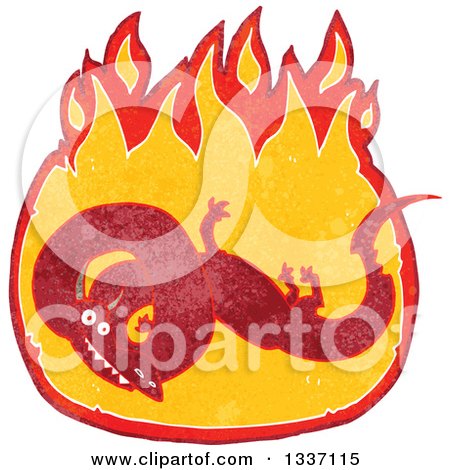 Clipart of a Textured Red Chinese Dragon in a Fire 4 - Royalty Free Vector Illustration by lineartestpilot
