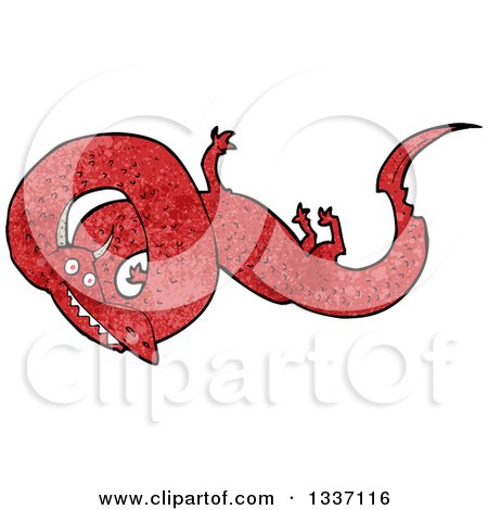 Clipart of a Textured Red Chinese Dragon 3 - Royalty Free Vector Illustration by lineartestpilot