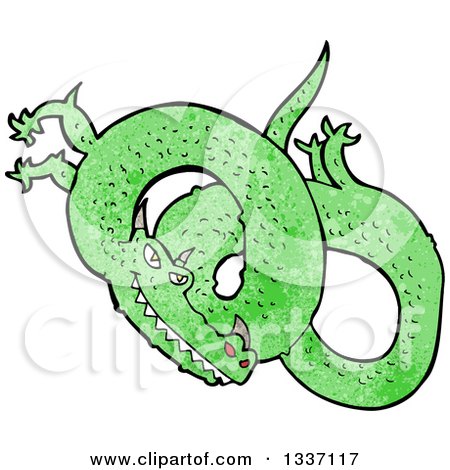 Clipart of a Textured Green Chinese Dragon - Royalty Free Vector Illustration by lineartestpilot