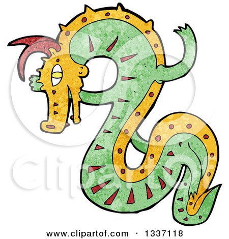 Clipart of a Textured Green Chinese Dragon 2 - Royalty Free Vector Illustration by lineartestpilot