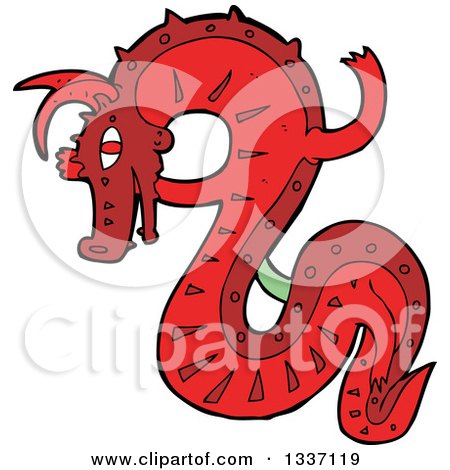 Clipart of a Cartoon Red Chinese Dragon 3 - Royalty Free Vector Illustration by lineartestpilot