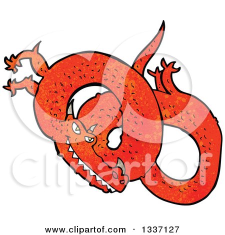 Clipart of a Textured Red Chinese Dragon - Royalty Free Vector Illustration by lineartestpilot
