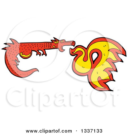 Clipart of a Cartoon Red Fire Breathing Medieval Dragon - Royalty Free Vector Illustration by lineartestpilot