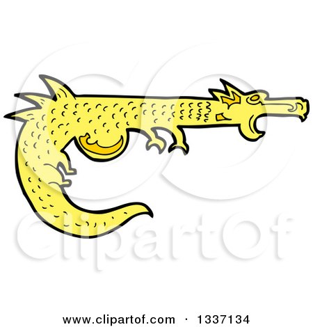 Clipart of a Cartoon Yellow Medieval Dragon - Royalty Free Vector Illustration by lineartestpilot
