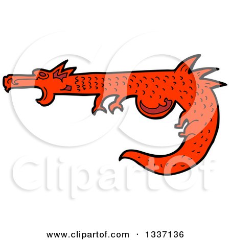 Clipart of a Cartoon Red Medieval Dragon - Royalty Free Vector Illustration by lineartestpilot