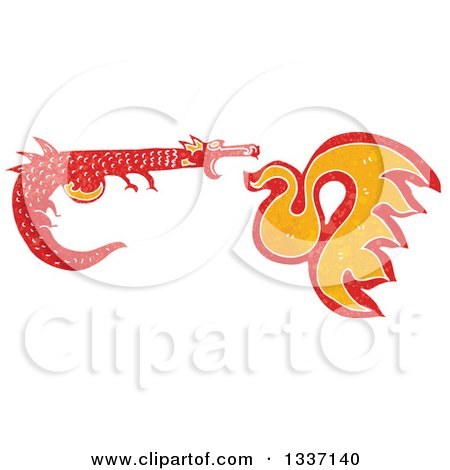 Clipart of a Textured Red Fire Breathing Medieval Dragon 3 - Royalty Free Vector Illustration by lineartestpilot