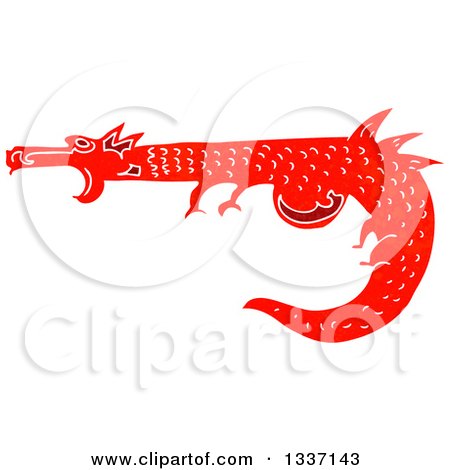 Clipart of a Textured Red Medieval Dragon 2 - Royalty Free Vector Illustration by lineartestpilot