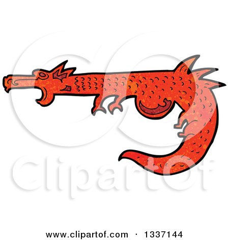 Clipart of a Textured Red Medieval Dragon - Royalty Free Vector Illustration by lineartestpilot