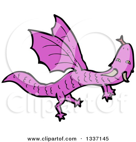 Clipart of a Cartoon Flying Purple Dragon - Royalty Free Vector Illustration by lineartestpilot