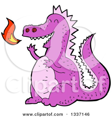 Clipart of a Cartoon Purple Fire Breathing Dragon - Royalty Free Vector Illustration by lineartestpilot