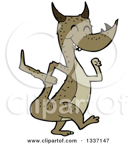 Clipart of a Cartoon Happy Brown Dragon Walking - Royalty Free Vector Illustration by lineartestpilot