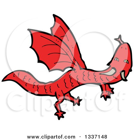 Clipart of a Cartoon Flying Red Dragon - Royalty Free Vector Illustration by lineartestpilot