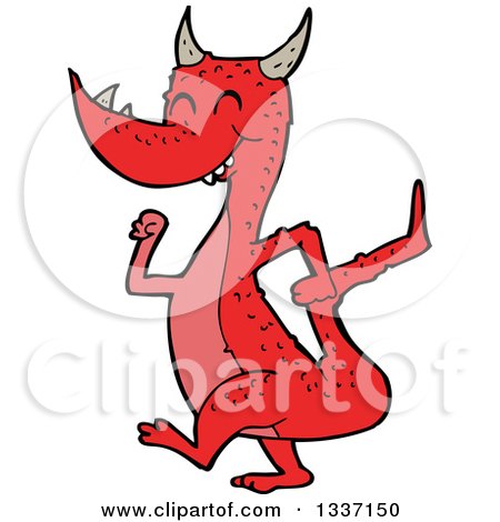 Clipart of a Cartoon Happy Red Dragon Walking - Royalty Free Vector Illustration by lineartestpilot