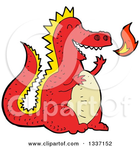 Clipart of a Cartoon Red Fire Breathing Dragon - Royalty Free Vector Illustration by lineartestpilot