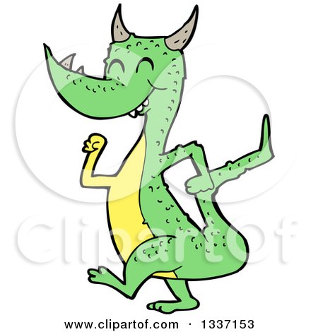 Clipart of a Cartoon Happy Green Dragon Walking - Royalty Free Vector Illustration by lineartestpilot