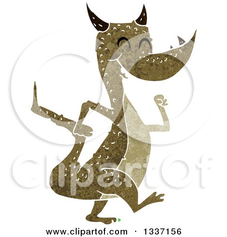 Clipart of a Happy Brown Textured Dragon Walking - Royalty Free Vector Illustration by lineartestpilot