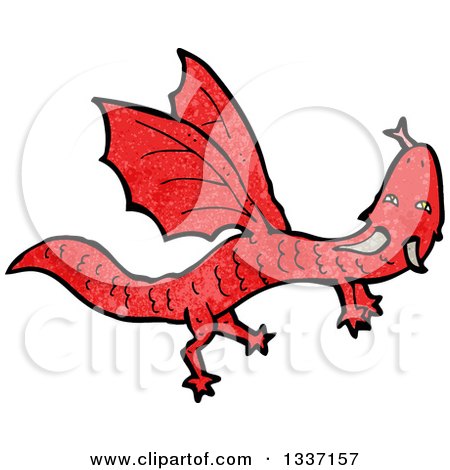 Clipart of a Textured Flying Red Dragon - Royalty Free Vector Illustration by lineartestpilot