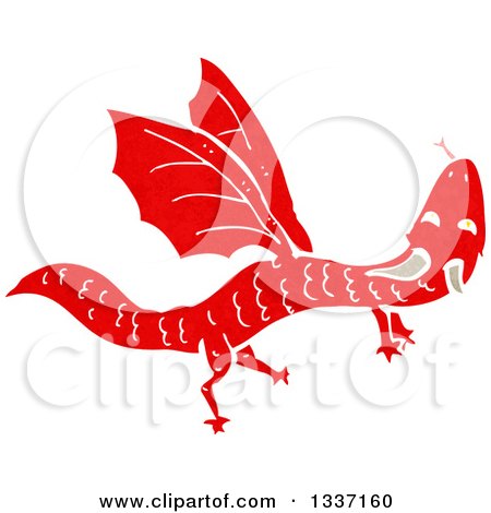 Clipart of a Textured Flying Red Dragon 2 - Royalty Free Vector Illustration by lineartestpilot