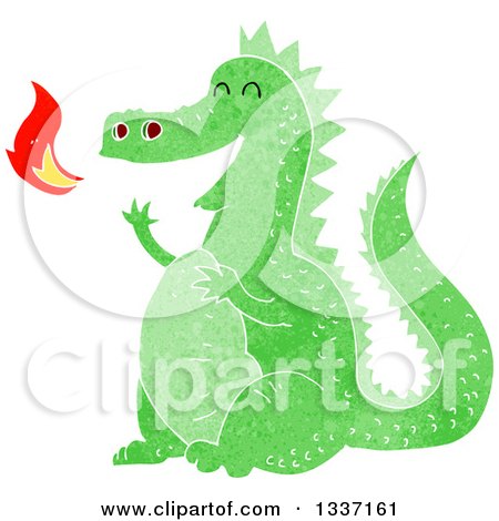 Clipart of a Textured Green Fire Breathing Dragon 2 - Royalty Free Vector Illustration by lineartestpilot