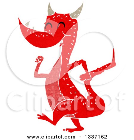 Clipart of a Textured Happy Red Dragon Walking 2 - Royalty Free Vector Illustration by lineartestpilot