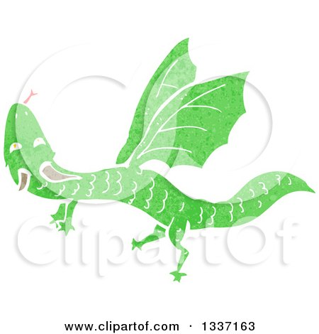 Clipart of a Textured Flying Green Dragon 2 - Royalty Free Vector Illustration by lineartestpilot