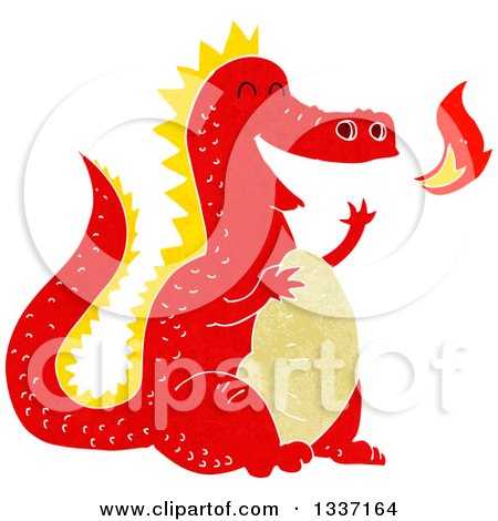 Clipart of a Textured Red Fire Breathing Dragon 2 - Royalty Free Vector Illustration by lineartestpilot