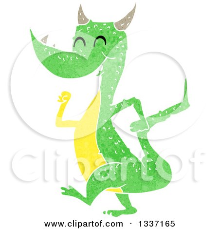 Clipart of a Textured Happy Green Dragon Walking 2 - Royalty Free Vector Illustration by lineartestpilot