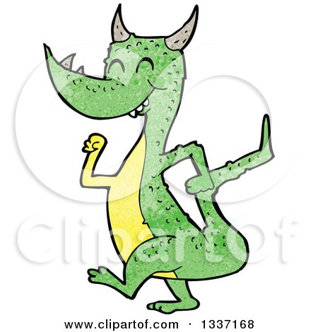 Clipart of a Textured Happy Green Dragon Walking - Royalty Free Vector Illustration by lineartestpilot