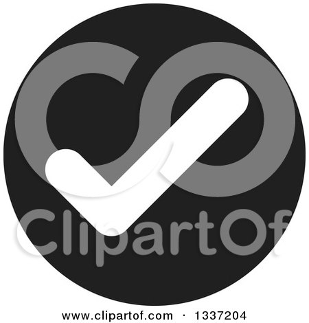 Clipart of a White Selection Tick Check Mark in a Black Circle App Icon Button Design Element - Royalty Free Vector Illustration by ColorMagic