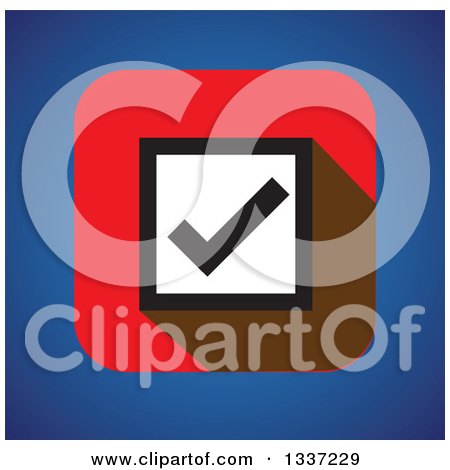 Clipart of a Black and White Selection Tick Check Mark Box on a Red Square over Blue App Icon Button Design Element - Royalty Free Vector Illustration by ColorMagic
