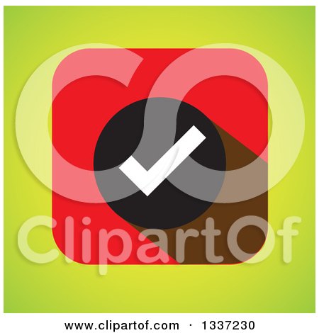 Clipart of a White Selection Tick Check Mark in a Black Circle and Red Square over Green App Icon Button Design Element - Royalty Free Vector Illustration by ColorMagic
