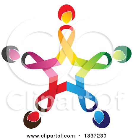 Clipart of a Star Made of Colorful Cancer Awareness Ribbon Women - Royalty Free Vector Illustration by ColorMagic