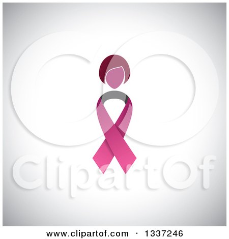 Clipart of a Pink Cancer Awareness Ribbon with a Woman's Head on Shading - Royalty Free Vector Illustration by ColorMagic
