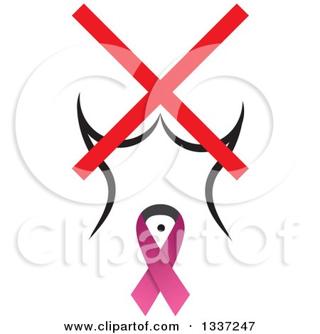 Clipart of a Pink Cancer Awareness Ribbon Around a Woman's Belly Button Under an X - Royalty Free Vector Illustration by ColorMagic