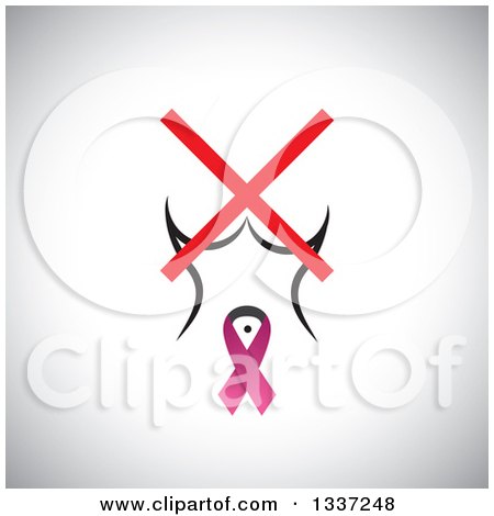 Clipart of a Pink Cancer Awareness Ribbon Around a Woman's Belly Button Under an X, over Shading - Royalty Free Vector Illustration by ColorMagic