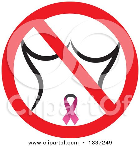 Clipart of a Pink Cancer Awareness Ribbon and Woman's Torso in a Restricted Symbol - Royalty Free Vector Illustration by ColorMagic