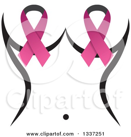 Clipart of Pink Cancer Awareness Ribbons over a Woman's Nipples - Royalty Free Vector Illustration by ColorMagic