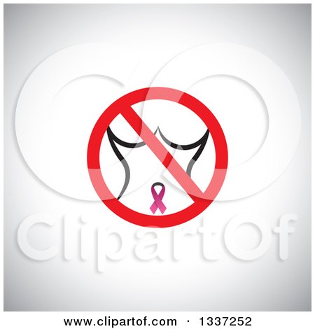 Clipart of a Pink Cancer Awareness Ribbon and Woman's Torso in a Restricted Symbol over Shading - Royalty Free Vector Illustration by ColorMagic