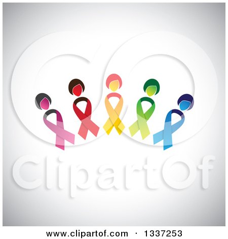 Clipart of an Arch Made of Colorful Cancer Awareness Ribbon Women over Shading - Royalty Free Vector Illustration by ColorMagic