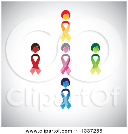 Clipart of a Cross Made of Colorful Cancer Awareness Ribbon Women over Shading - Royalty Free Vector Illustration by ColorMagic