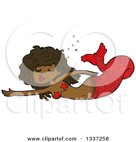 Clipart of a Cartoon Red Black Mermaid Swimming - Royalty Free Vector Illustration by lineartestpilot