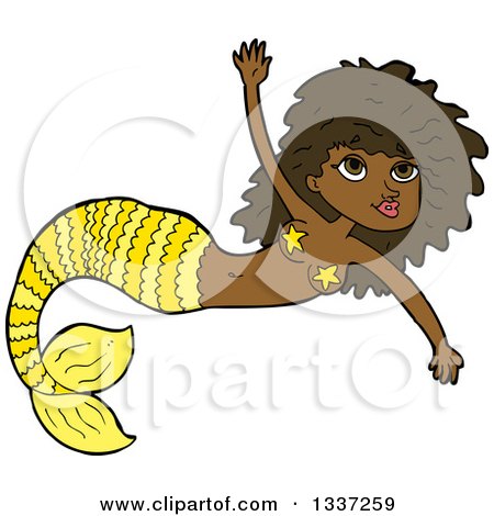 Clipart of a Cartoon Yellow Black Mermaid Swimming - Royalty Free Vector Illustration by lineartestpilot