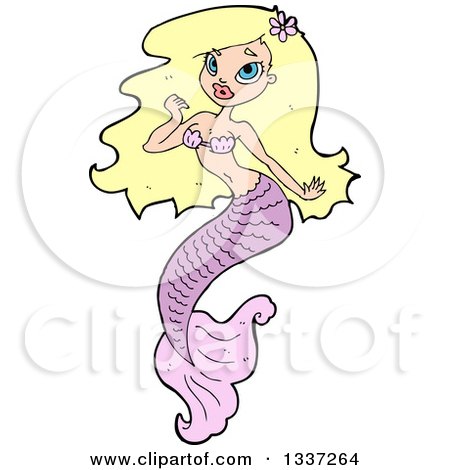 Clipart of a Cartoon Beautiful Pink Blond White Mermaid - Royalty Free Vector Illustration by lineartestpilot