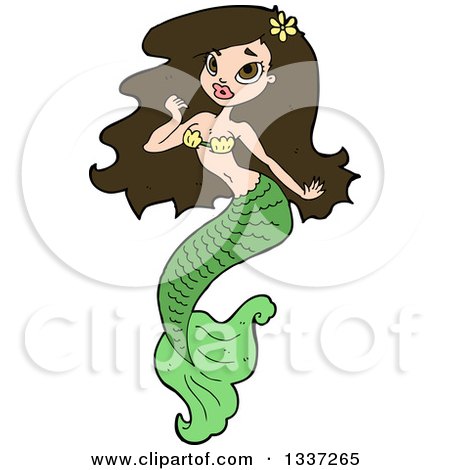 Clipart of a Cartoon Beautiful Brunette White Mermaid - Royalty Free Vector Illustration by lineartestpilot