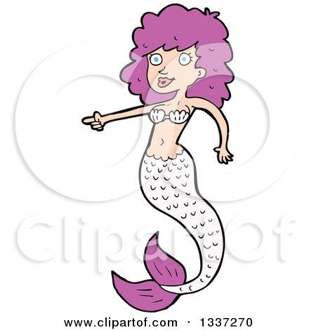 Clipart of a Cartoon Pink White Mermaid Pointing - Royalty Free Vector Illustration by lineartestpilot