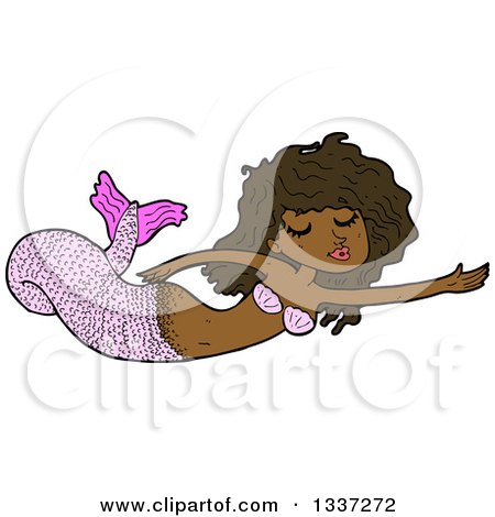 Clipart of a Cartoon Pink Black Mermaid Swimming - Royalty Free Vector Illustration by lineartestpilot