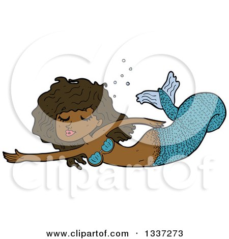 Clipart of a Cartoon Blue Black Mermaid Swimming - Royalty Free Vector Illustration by lineartestpilot